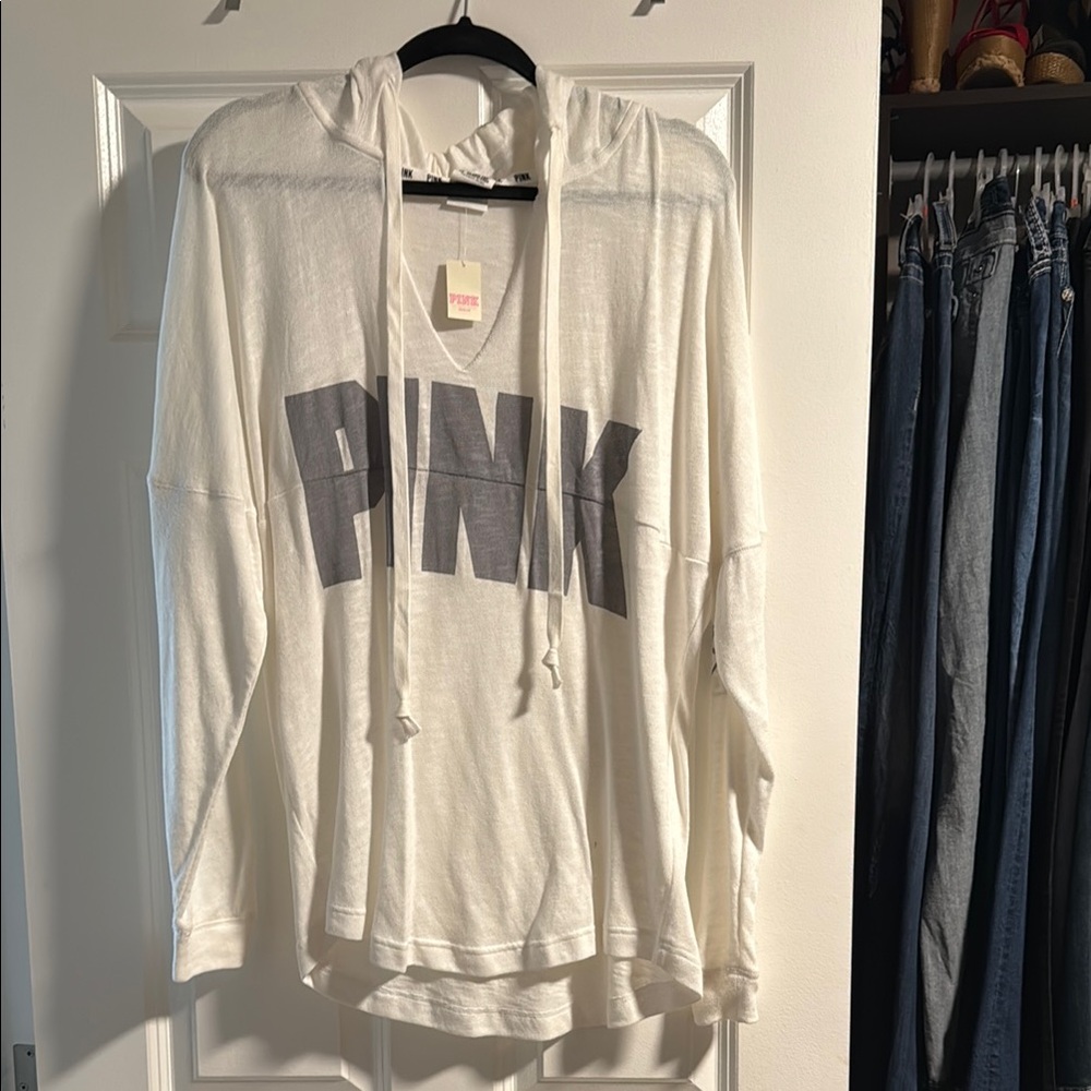 White Hoodie with Gray PINK Logo